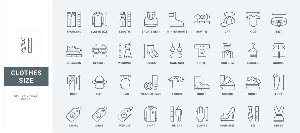 Tailors guide to measure length, width and circumference of body parts line Stock Illustration