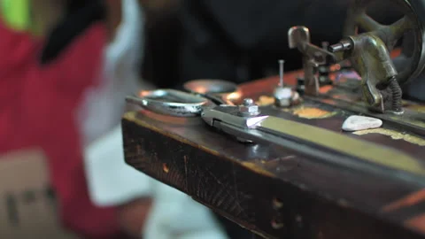 Tailors scissors on tailors working desk Video stock 147554166