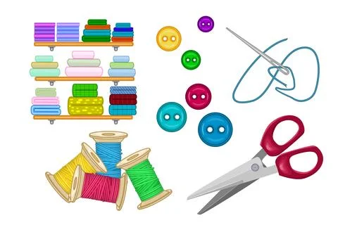 Tailors set isolated on white background. Sewing kit or supplies. Stock Illustration