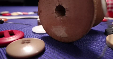 Tailor's workshop with threads on spools and tape measure. Stock Footage 168250177