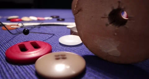 Tailor's workshop with threads on spools and tape measure. Stock Footage 168250399