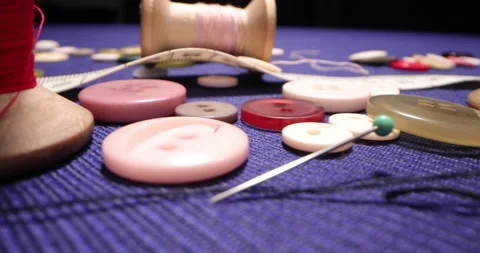 Tailor's workshop with threads on spools and tape measure. Stock Footage 168250577