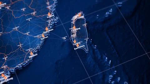 Tainan map big data visualization. Futuristic map infographic of city in Taiwan Illustrazione stock