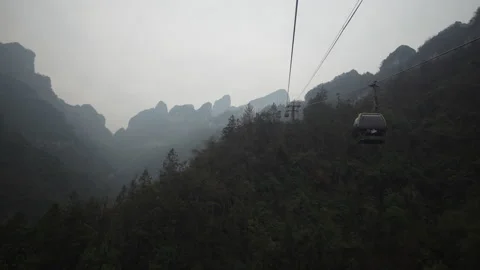 Tainmen Mountain Cable Car Misty Day Video Stock Footage 304902509