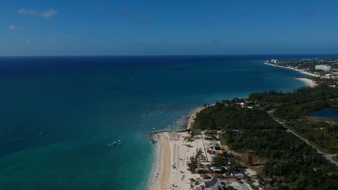Taino Beach Sandy Coastline and Tropical Water Aerial, Freeport Bahamas Stock Footage 96662006