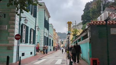 Taipa Macau street view with temple de Tin Hau Stock Footage 271629331