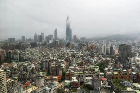 Taipei 101 during rainy day Stock Photos