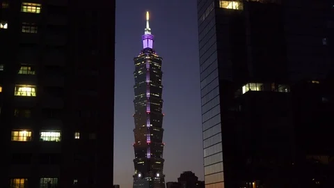 Taipei 101 Skyscraper Framed Between Two Buildings Stock Footage 106488583