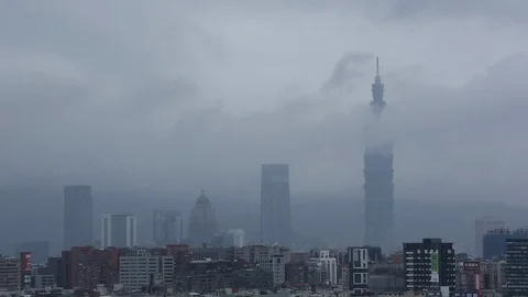Taipei 101 Stretching Into Eerie Clouds 스톡 동영상 101932999