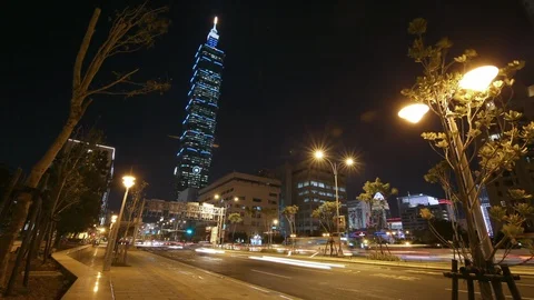 Taipei 101 Timelapse at night Stock Footage 86265627