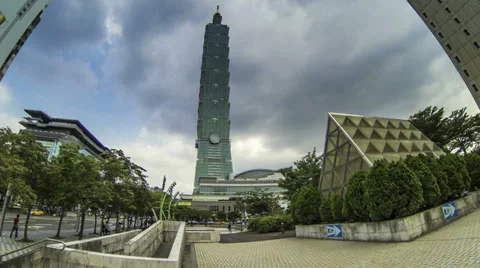 Taipei 101 tower clouds time lapse wide angle Stock Footage 34193577