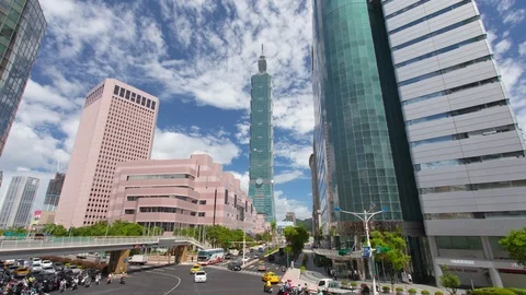 Taipei 101 traffic with cloud moving Time lapse 01 Stock Footage 121133486