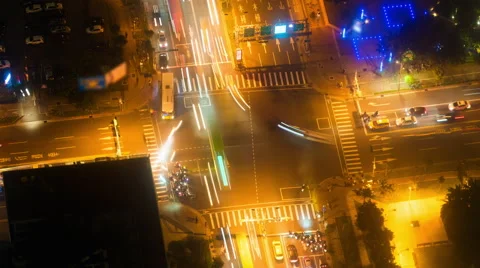 Taipei Night City Traffic Timelapse 4k Road Time Lapse Asia Top View Street Car Stock Footage