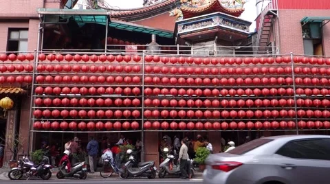 Taipei red lantern in front of a temple Stock Footage 57534362