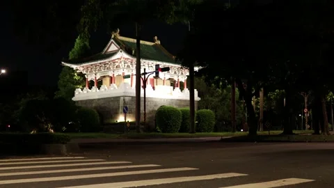 TAIPEI, TAIWAN - 07/03/2021: The LiZheng Gate/Taipei South Gate at Night Stock Footage