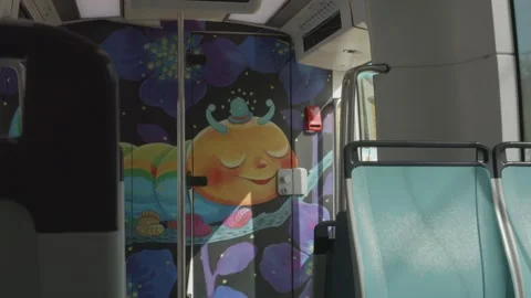 Taipei, Taiwan - 12/14/2023: Inside A Empty Train Car, Danhai Light Rail Stock Footage 259018639
