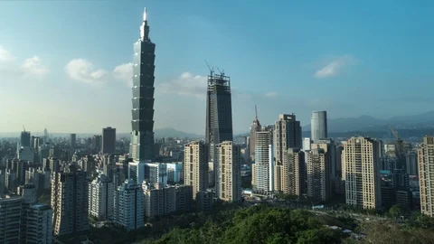 Taipei - Time lapse elevated city view with Taipei 101 skyscraper in sunny day. Stock Footage 73250024