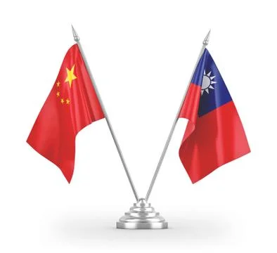 Taiwan and China table flags isolated on white 3D rendering Stock Illustration