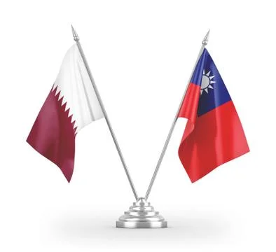 Taiwan and Qatar table flags isolated on white 3D rendering Stock Illustration