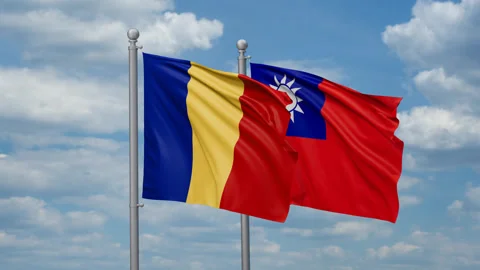 Taiwan and Romania two flags Stock Footage 269000579