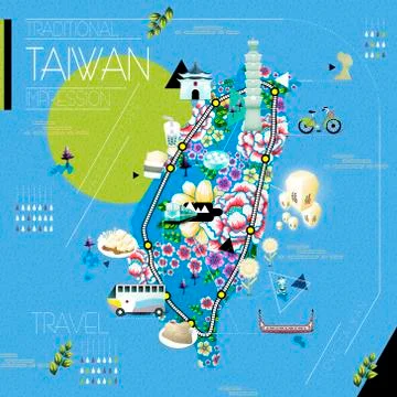 Taiwan attractions map Stock Illustration