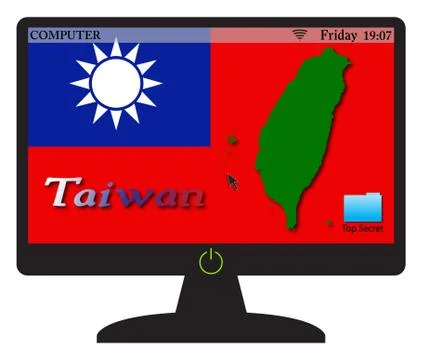 Taiwan Computer Screen With On Button Stock Illustration