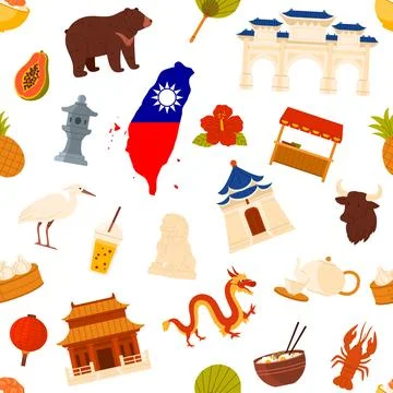 Taiwan Culture Seamless Pattern Vector Design Illustration