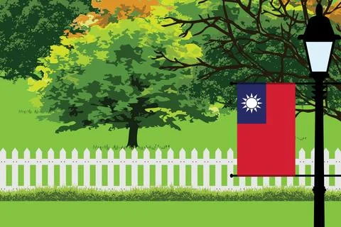 Taiwan Day Trees Lamp Vector Illustration Stock Illustration