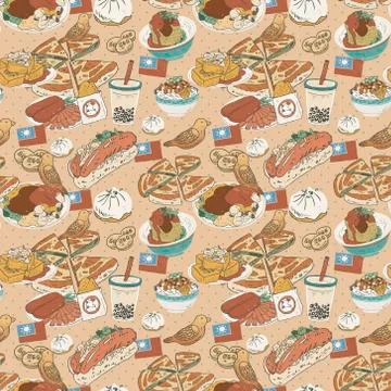 Taiwan delicious snacks seamless pattern Stock Illustration