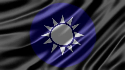 Taiwan emblem graphic waving on a black satin fabric background animation Stock Footage 344966975