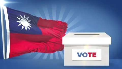 Taiwan Flag and voting box presidential election 2024 Stock Footage 343396404