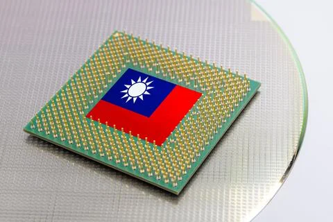 Taiwan flag on Computer Chip for Chip War Concept. Global chipmakers CPU Ce.. Stock Photos