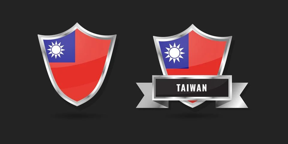 Taiwan Flag Shield and Silver Ribbon Banner Vector - Republic of China ROC .. Illustrazione stock