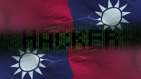 Taiwan flag - Waving flag on matrix binary code background Stock Footage 321420634