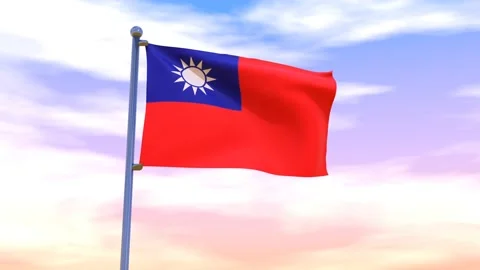 Taiwan Flag waving in the high wind Stock Footage 155459348