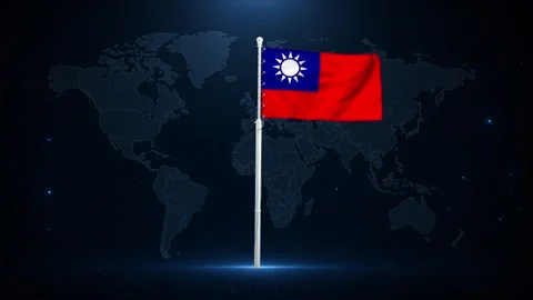 Taiwan flag waving in space with world map background. Stock Footage 340414320