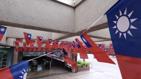 Taiwan flags hanging from urban ceiling Stock Footage 314017308