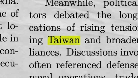 Taiwan Highlighted in Newspaper Article Geopolitics and Asia Pacific Tension Stock Footage 335343600