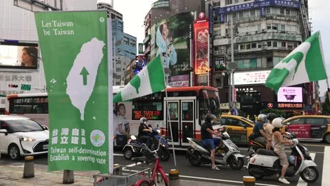 Taiwan independence flags, Taipei City Stock Footage