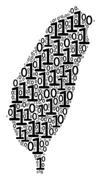 Taiwan Island Map Mosaic of Binary Digits Illustrazione stock