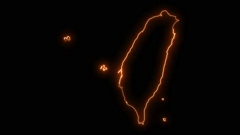 Taiwan map with all states or provinces glowing neon animation. Video stock 169065703