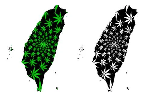 Taiwan - map is designed cannabis leaf Stock Illustration