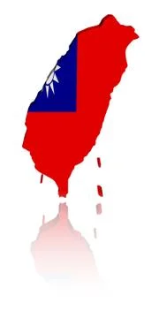 Taiwan map flag 3d render with reflection illustration Stock Illustration