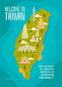 Taiwan map with landmarks concept Ilustración de archivo