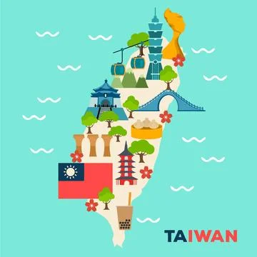 Taiwan map with landmarks Stock Illustration