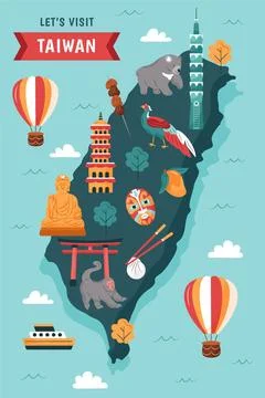 Taiwan map with landmarks Ilustración de archivo
