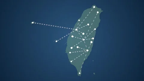 Taiwan Map Showing Data Signal Transfer Lines Between Locations Видео 345295436