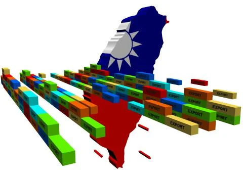 Taiwan map with stacks of export containers illustration Stockillustratie