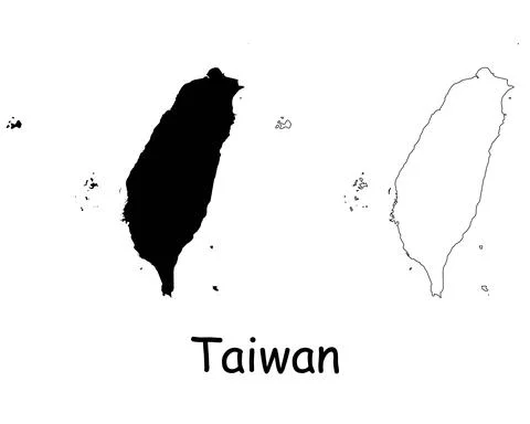 Taiwan Map. Taiwanese Black Silhouette and Outline Map on White Background Stock Illustration
