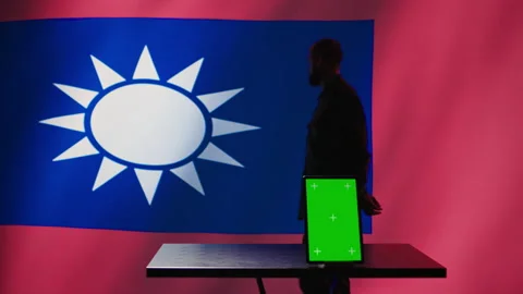 Taiwan military unit patrolling in command room in front of chroma key device Stock Footage 278294856
